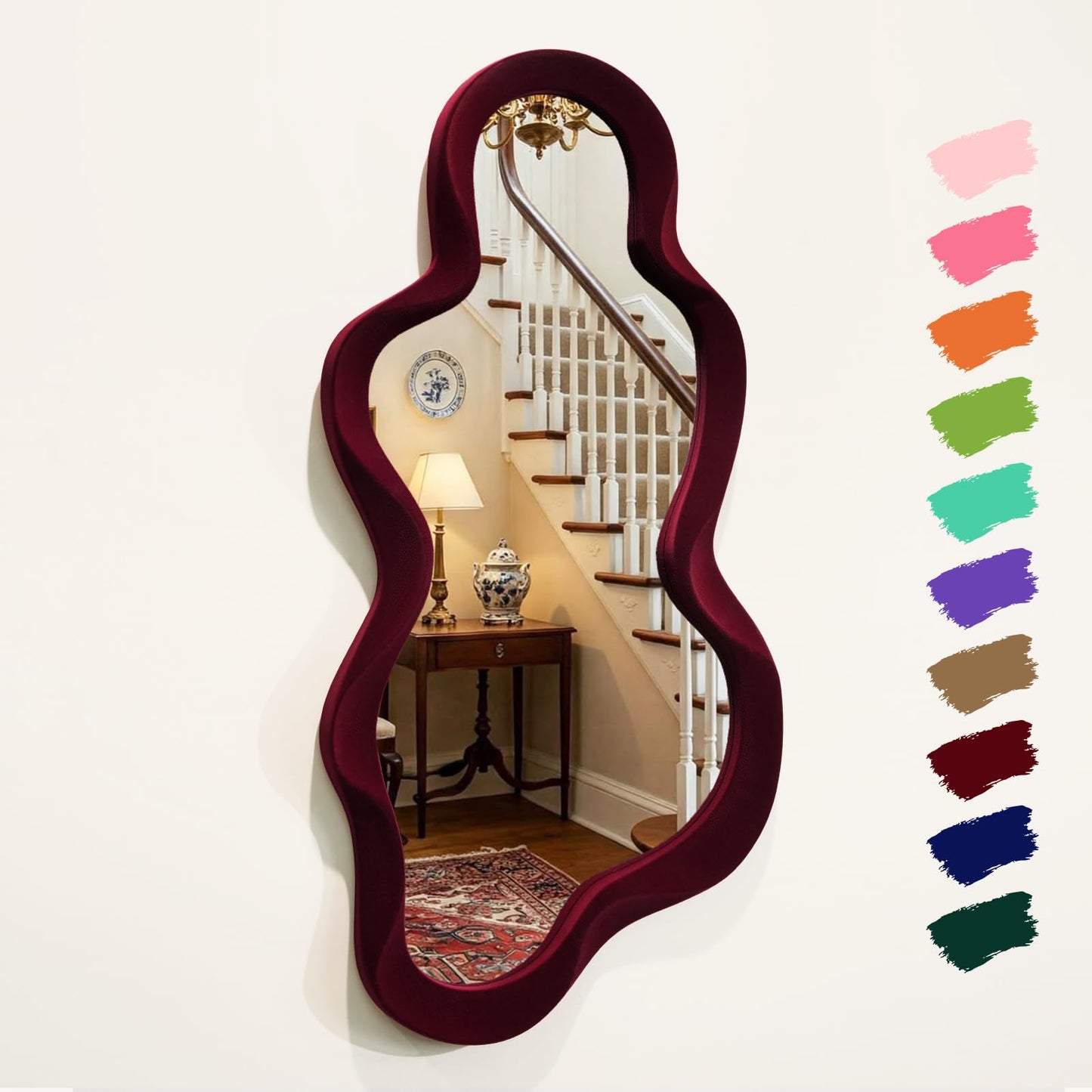 Irregular Wall Mirror Living Room Decor, Decorative Wavy Funky Mirrors with Flocking Touch, Modern Asymmetrical Mirror for Hallway Entryway Staircase Bathroom Bedroom (Dark Blue)