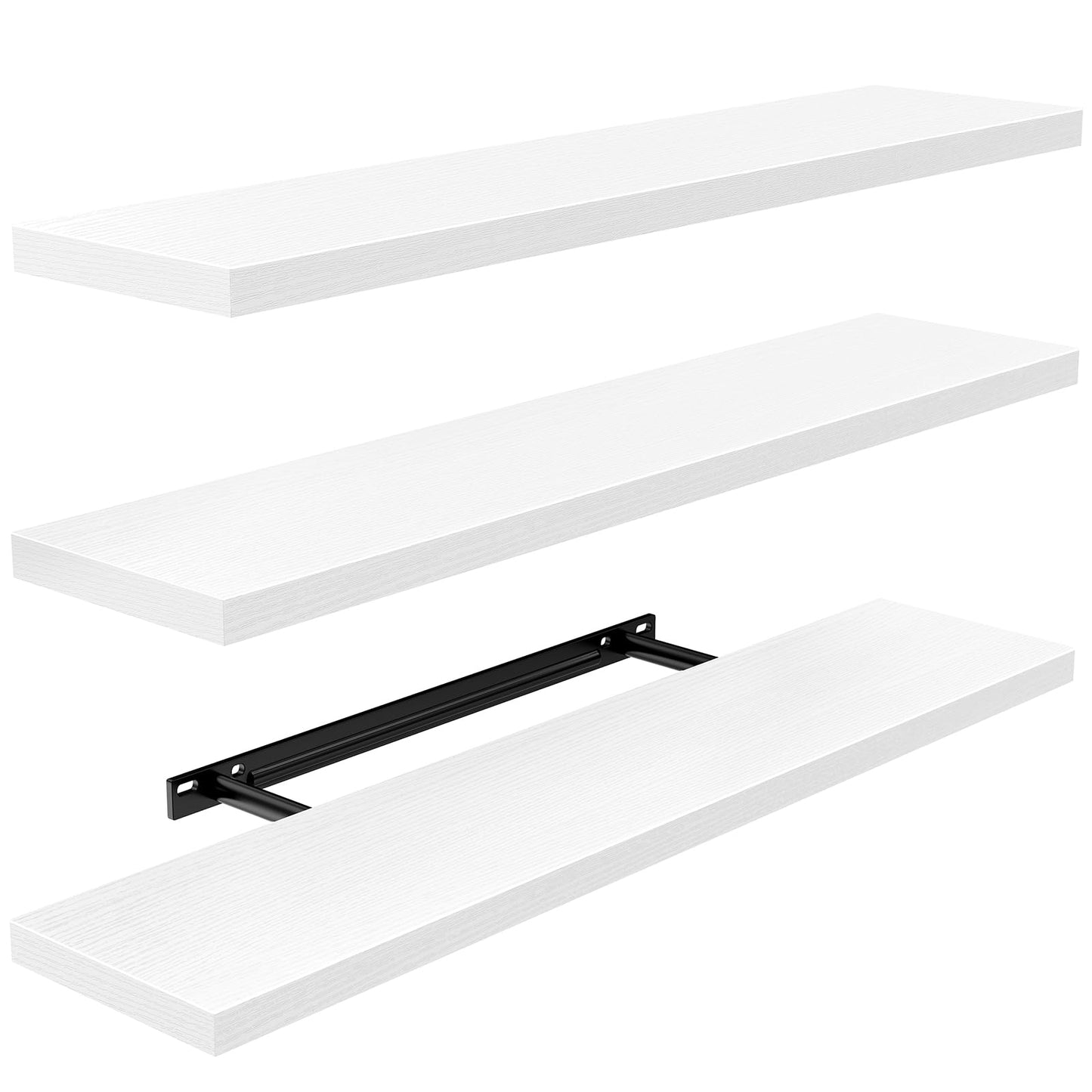 AMADA HOMEFURNISHING Floating Shelves, Wall Shelves for Bathroom/Living Room/Bedroom/Kitchen Decor, White Shelves with Invisible Brackets Set of 3 - AMFS08