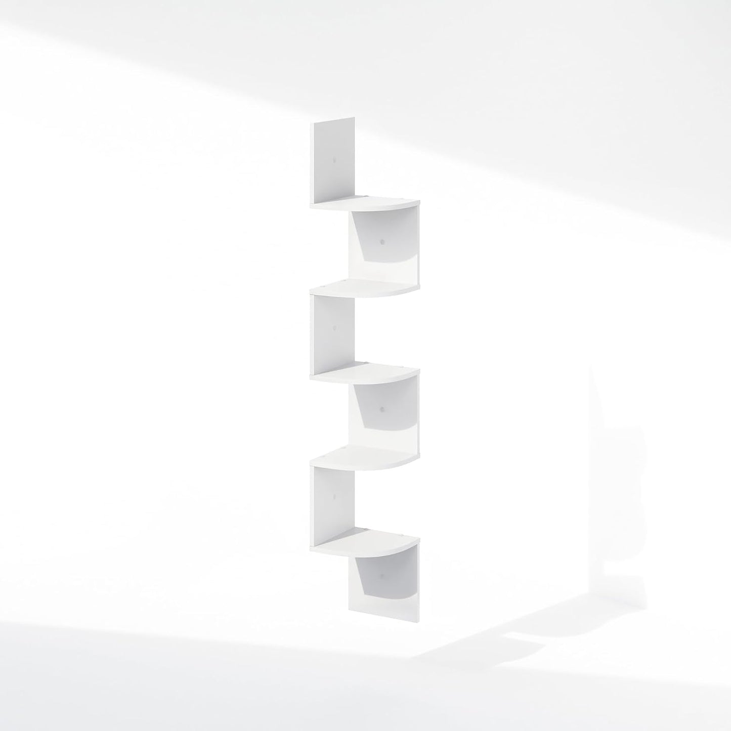 Furinno Rossi 5-Tier Floating Corner Shelf for Wall, Corner Zigzag Shelf Wall Mounted, Radial Wall Mount Shelves, for Home Office, Living Room, Bedroom, Bathroom, White