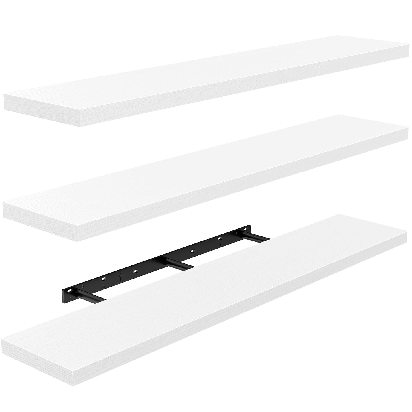 AMADA HOMEFURNISHING Floating Shelves, Wall Shelves for Bathroom/Living Room/Bedroom/Kitchen Decor, White Shelves with Invisible Brackets Set of 3 - AMFS08