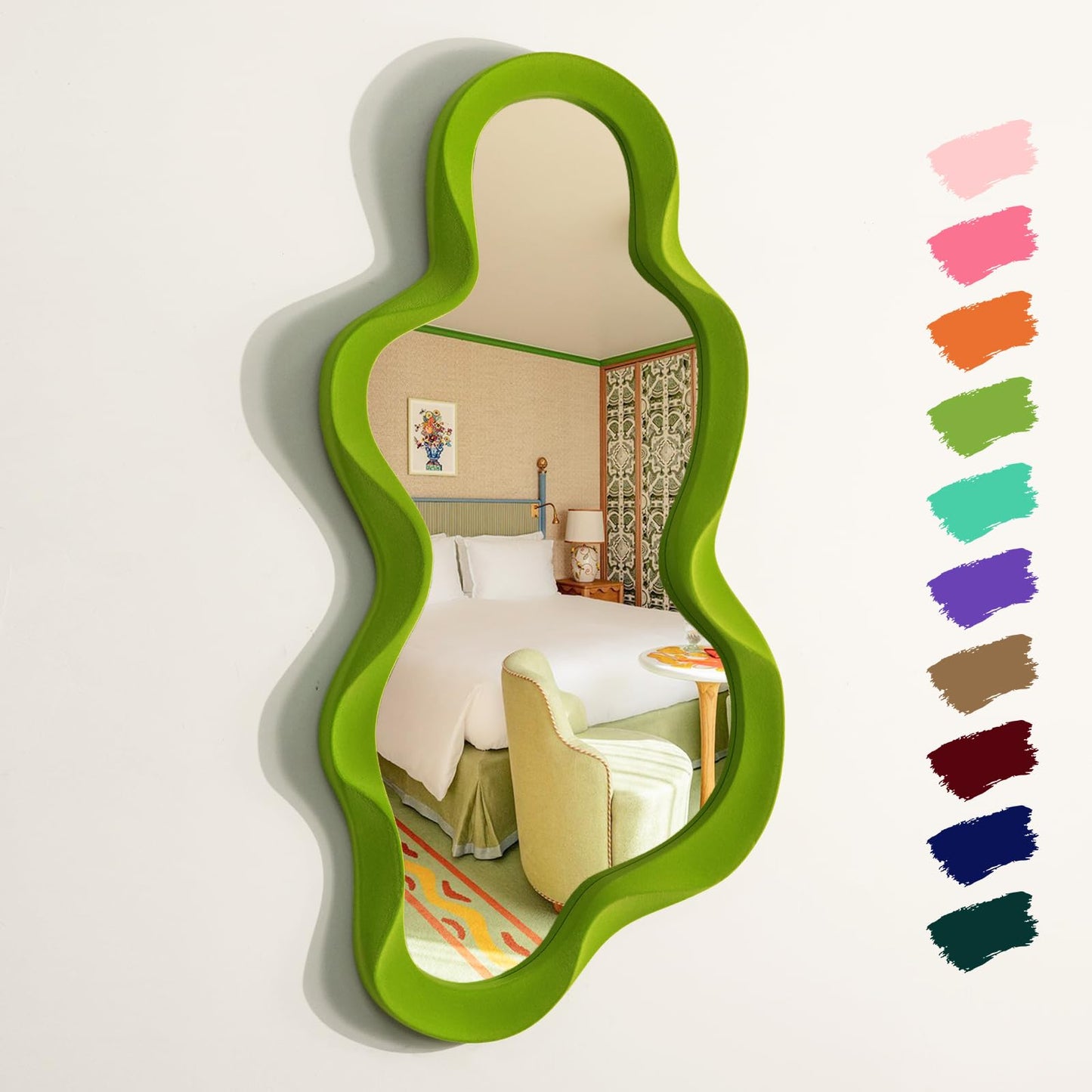 Irregular Wall Mirror Living Room Decor, Decorative Wavy Funky Mirrors with Flocking Touch, Modern Asymmetrical Mirror for Hallway Entryway Staircase Bathroom Bedroom (Dark Blue)