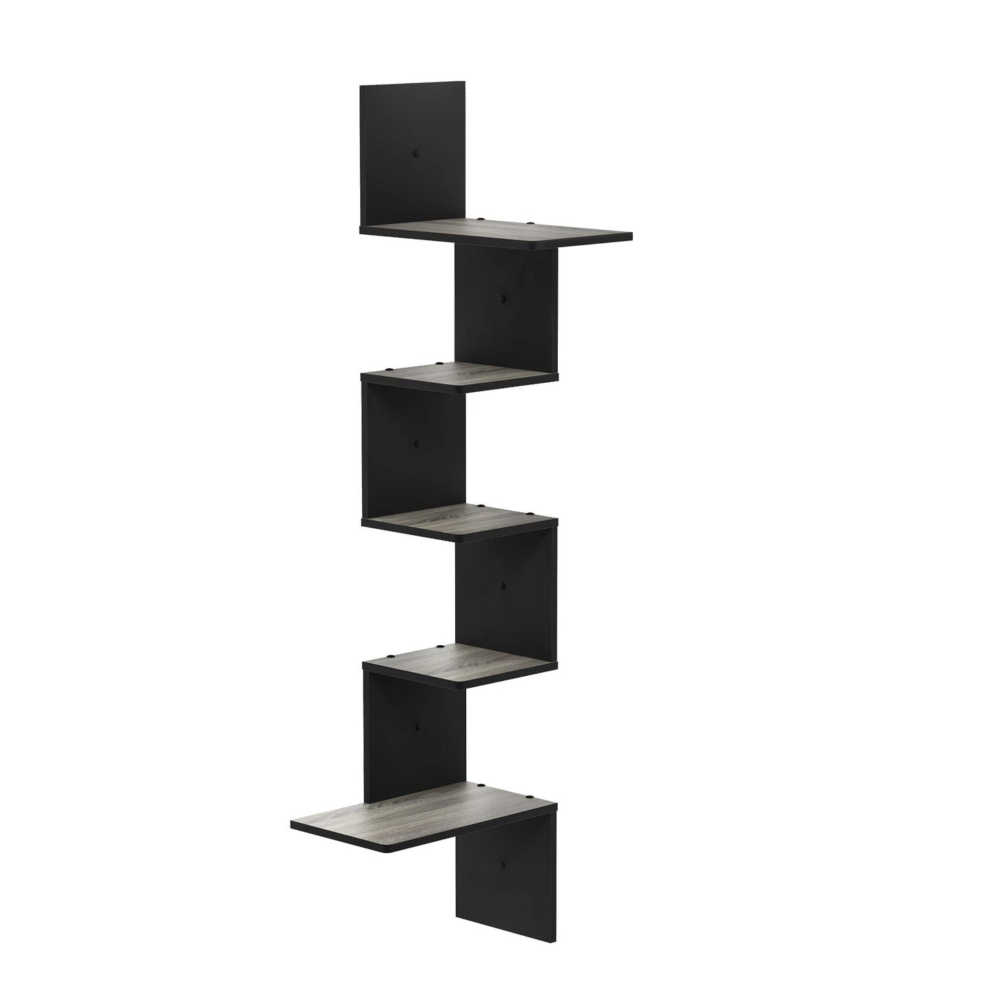 Furinno Rossi 5-Tier Floating Corner Shelf for Wall, Corner Zigzag Shelf Wall Mounted, Radial Wall Mount Shelves, for Home Office, Living Room, Bedroom, Bathroom, White
