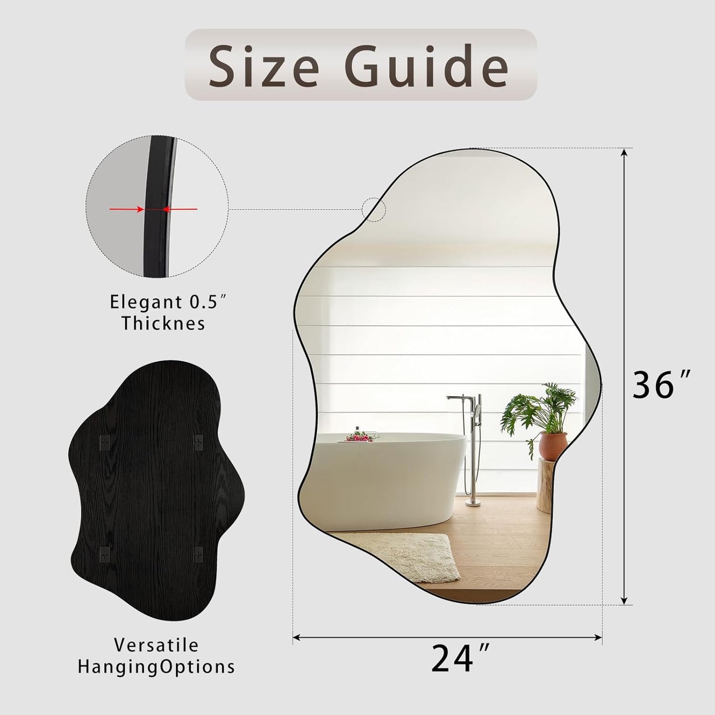 Irregular Wall Mirror, 24"x36" Wavy Cloud Bathroom Vanity Mirrors | Unique Asymmetrical Abstract Mirror with Tempered Glass for Bedroom, Living Room, Entryway, Hallway, Cloakroom