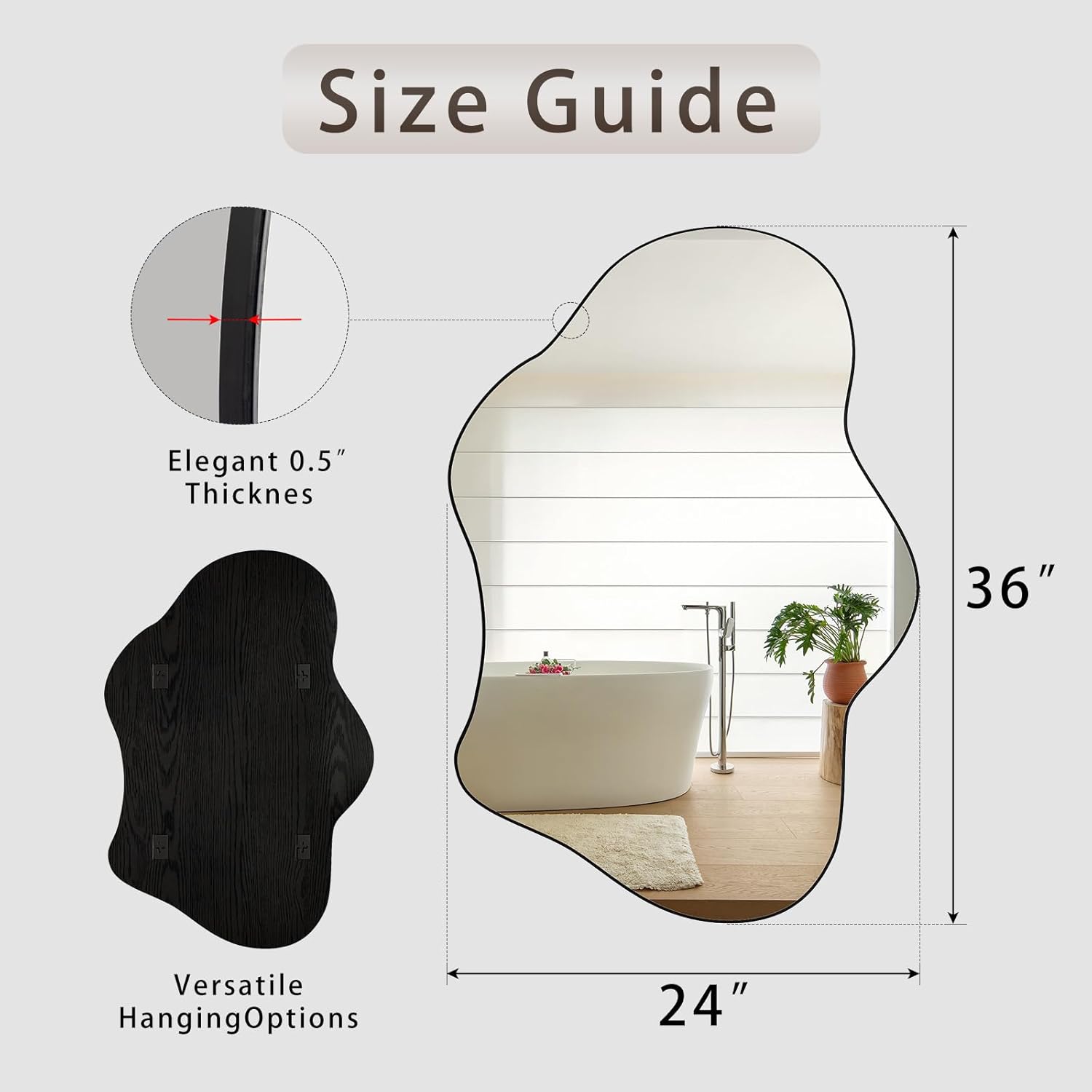 Irregular Wall Mirror, 24"x36" Wavy Cloud Bathroom Vanity Mirrors | Unique Asymmetrical Abstract Mirror with Tempered Glass for Bedroom, Living Room, Entryway, Hallway, Cloakroom