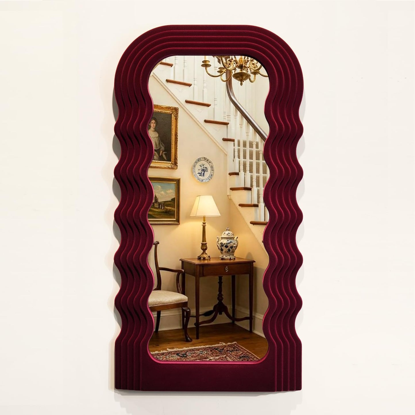 Irregular Wall Mirror Living Room Decor, Decorative Wavy Funky Mirrors with Flocking Touch, Modern Asymmetrical Mirror for Hallway Entryway Staircase Bathroom Bedroom (Dark Blue)