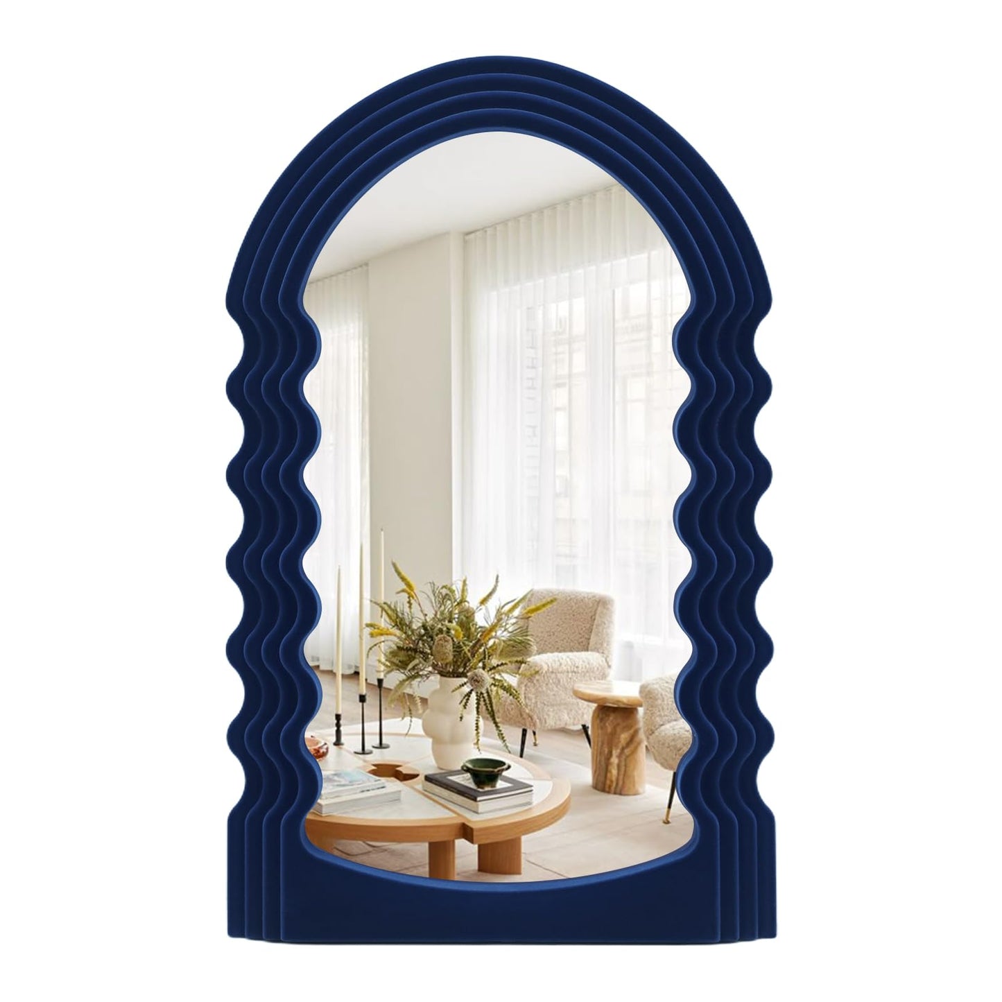 Irregular Wall Mirror Living Room Decor, Decorative Wavy Funky Mirrors with Flocking Touch, Modern Asymmetrical Mirror for Hallway Entryway Staircase Bathroom Bedroom (Dark Blue)