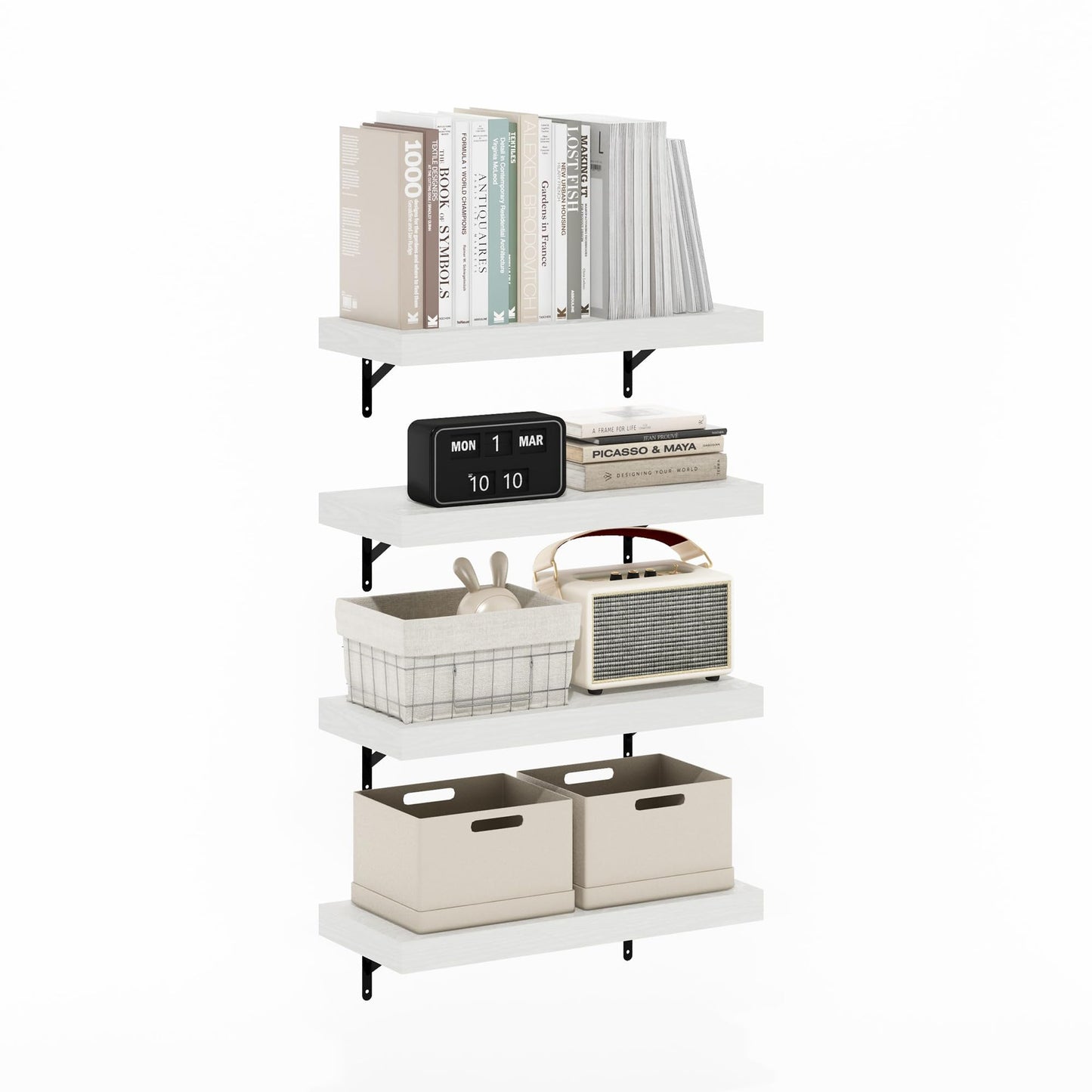 Furinno Rossi 5-Tier Floating Corner Shelf for Wall, Corner Zigzag Shelf Wall Mounted, Radial Wall Mount Shelves, for Home Office, Living Room, Bedroom, Bathroom, White