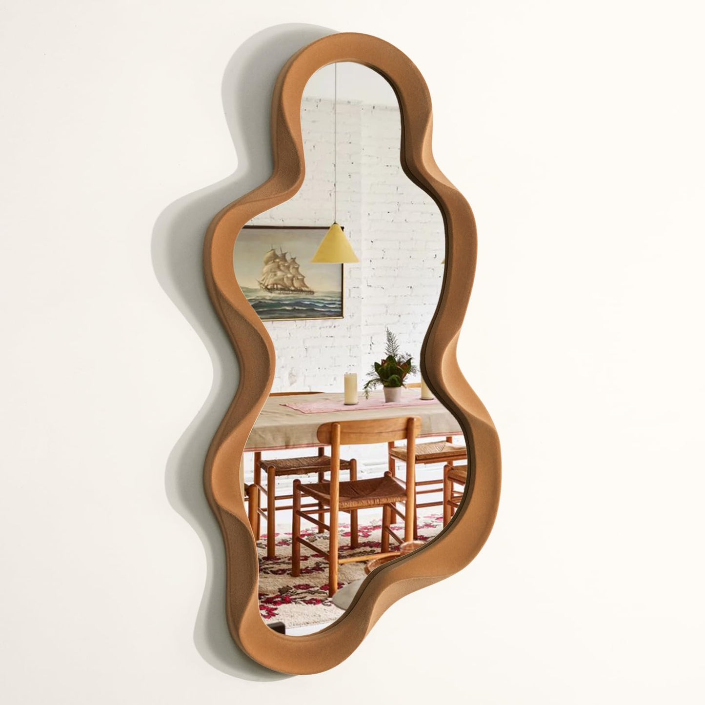 Irregular Wall Mirror Living Room Decor, Decorative Wavy Funky Mirrors with Flocking Touch, Modern Asymmetrical Mirror for Hallway Entryway Staircase Bathroom Bedroom (Dark Blue)