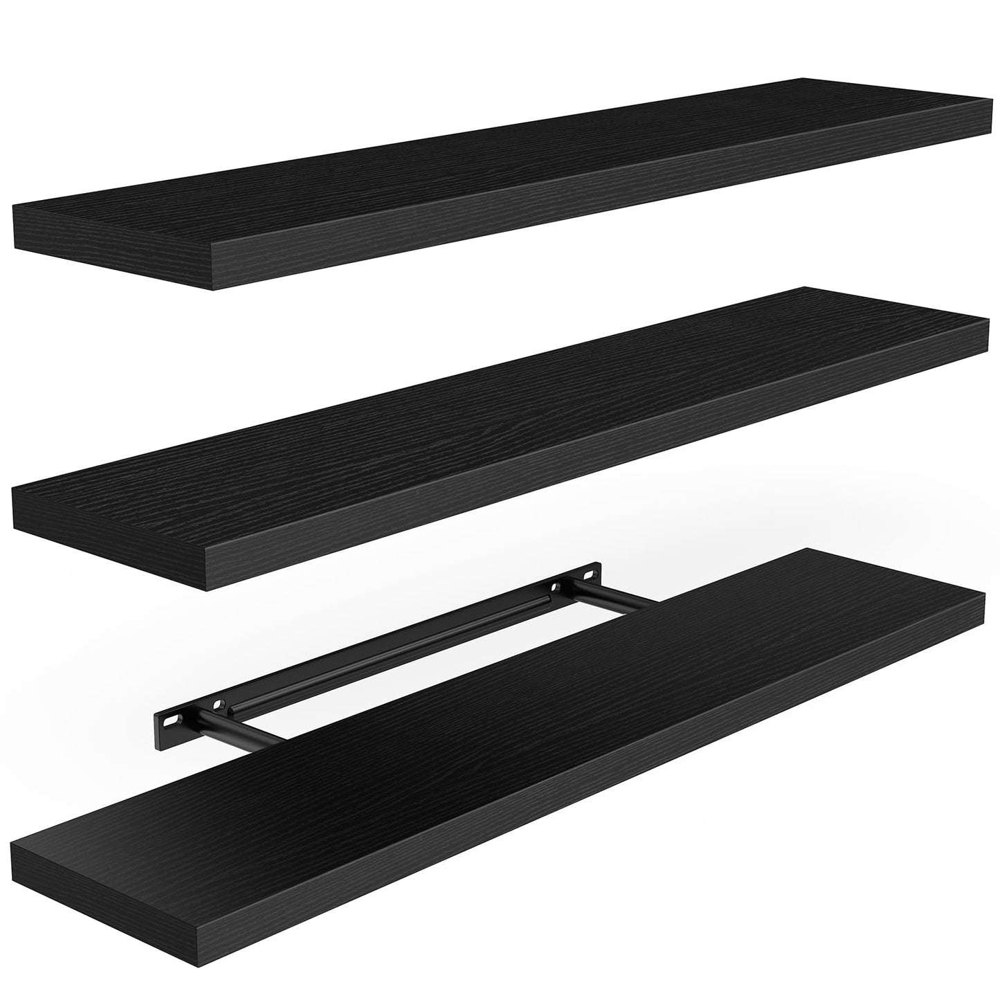 AMADA HOMEFURNISHING Floating Shelves, Wall Shelves for Bathroom/Living Room/Bedroom/Kitchen Decor, White Shelves with Invisible Brackets Set of 3 - AMFS08