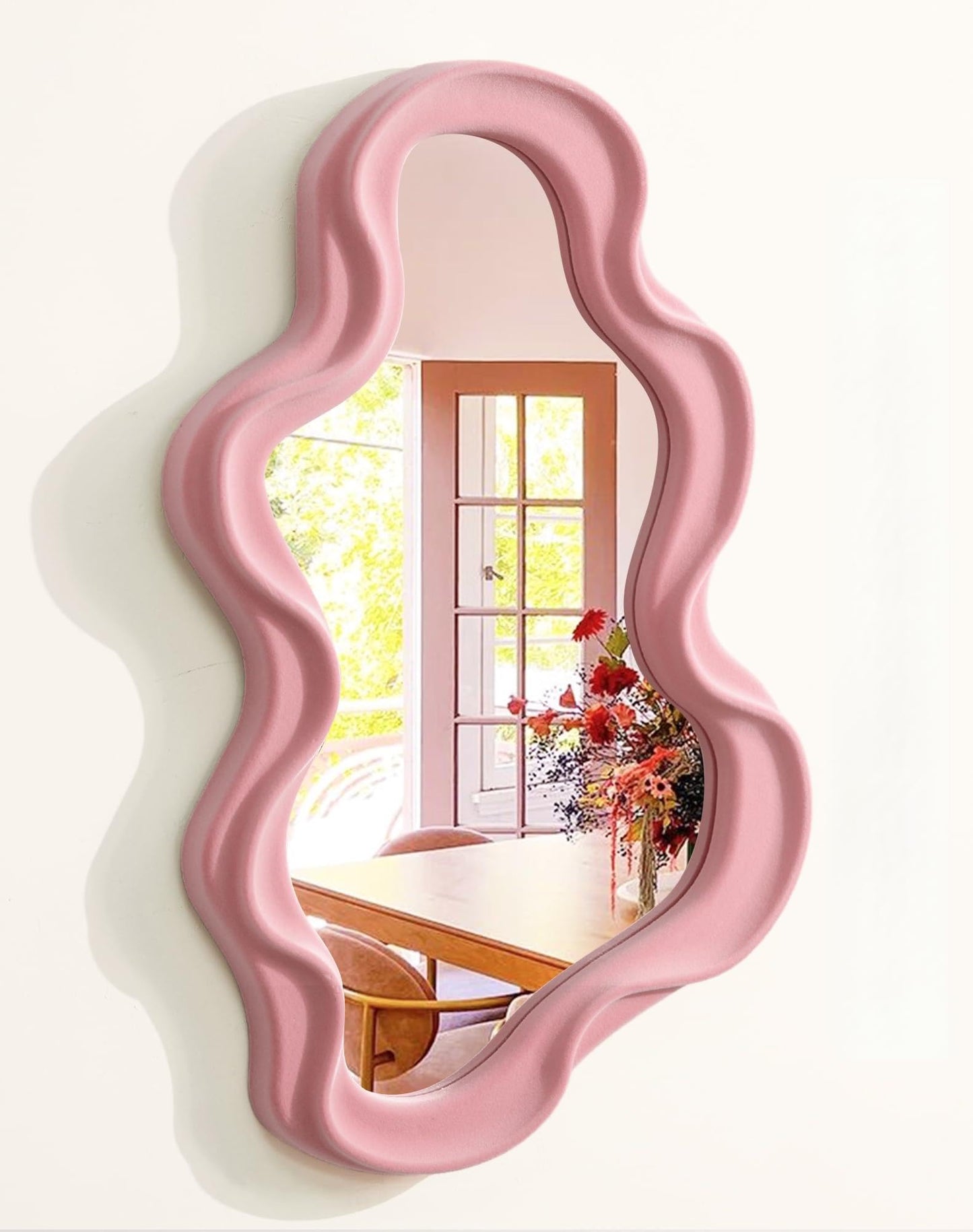 Irregular Wall Mirror Living Room Decor, Decorative Wavy Funky Mirrors with Flocking Touch, Modern Asymmetrical Mirror for Hallway Entryway Staircase Bathroom Bedroom (Dark Blue)