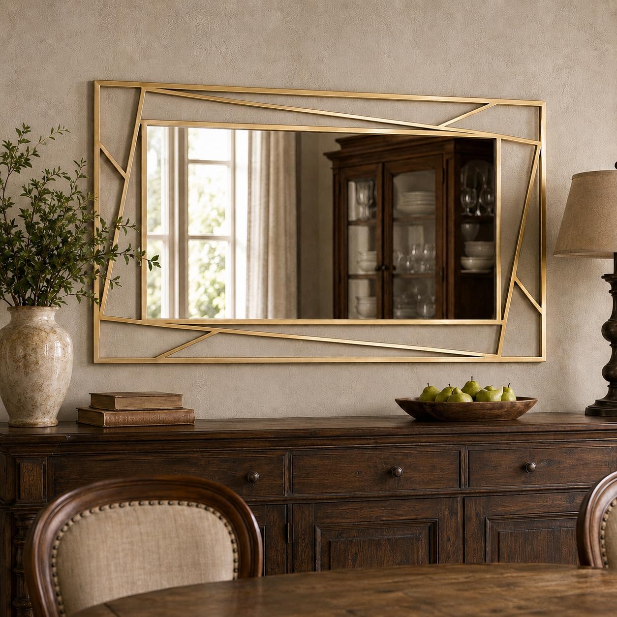 Black Geometric Wall Mirror, 36 x 24 Inch Decorative Metal Framed Bathroom Mirror for Living Room, Entryway and Bedroom, Horizontal or Vertical Mount