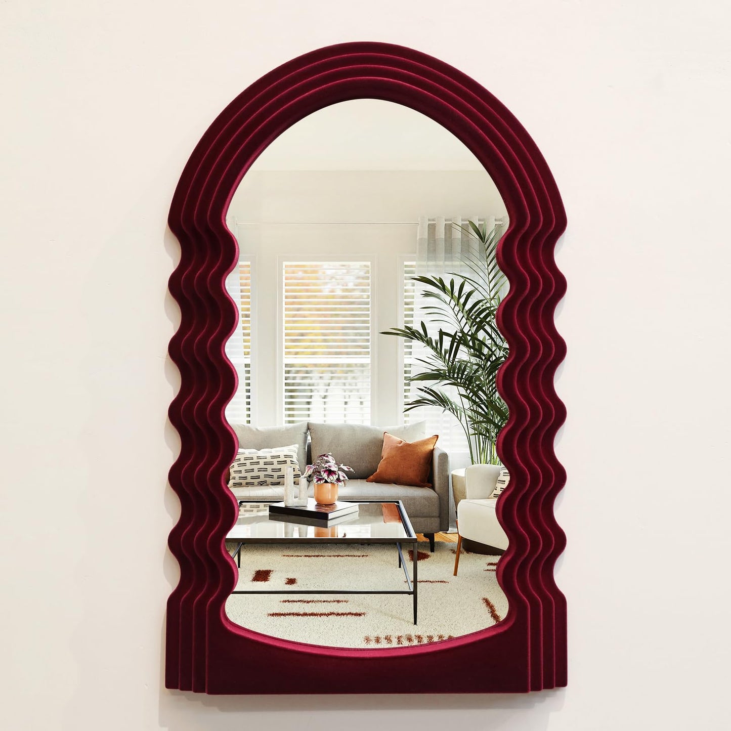 Irregular Wall Mirror Living Room Decor, Decorative Wavy Funky Mirrors with Flocking Touch, Modern Asymmetrical Mirror for Hallway Entryway Staircase Bathroom Bedroom (Dark Blue)