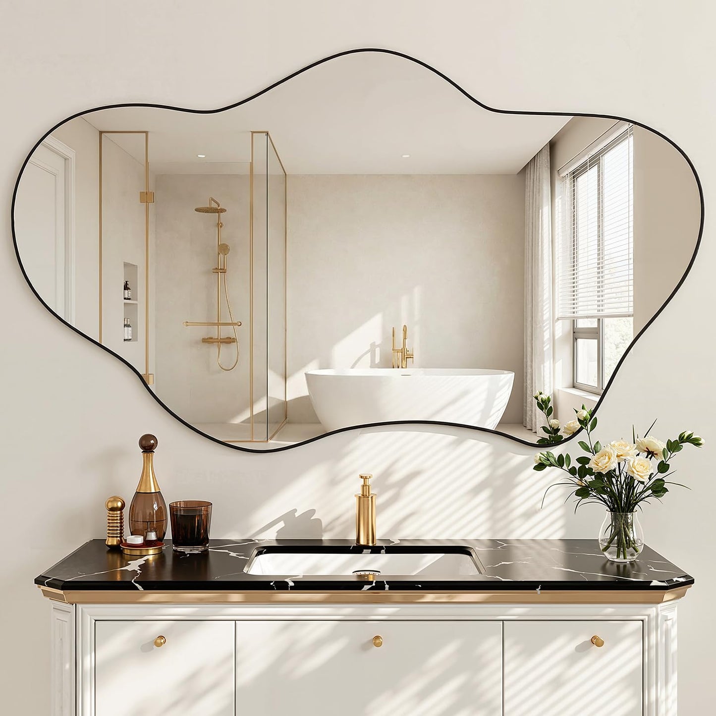 Irregular Wall Mirror, 24"x36" Wavy Cloud Bathroom Vanity Mirrors | Unique Asymmetrical Abstract Mirror with Tempered Glass for Bedroom, Living Room, Entryway, Hallway, Cloakroom