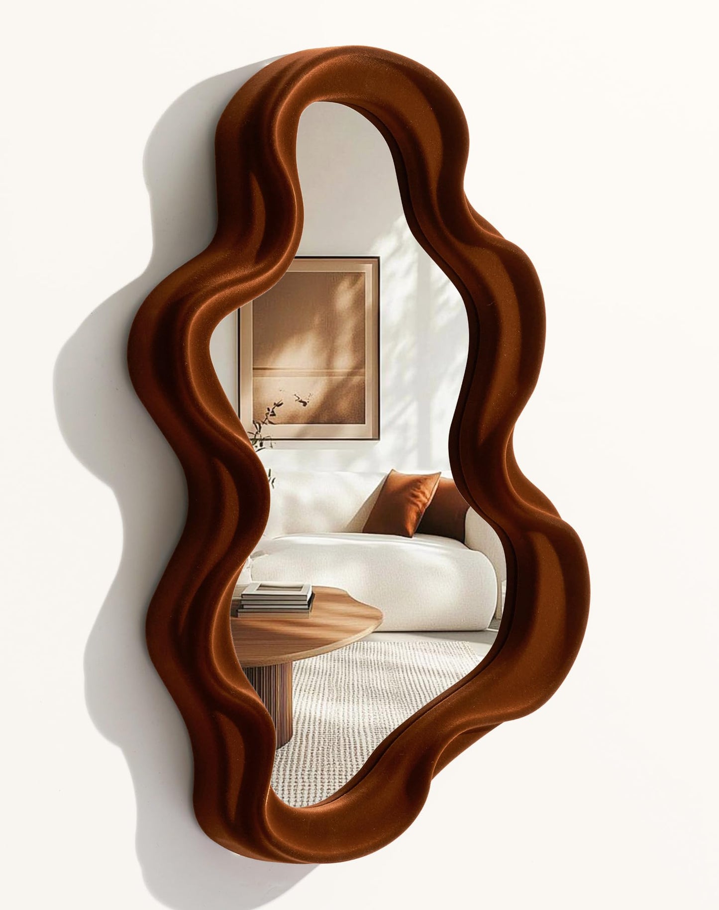 Irregular Wall Mirror Living Room Decor, Decorative Wavy Funky Mirrors with Flocking Touch, Modern Asymmetrical Mirror for Hallway Entryway Staircase Bathroom Bedroom (Dark Blue)