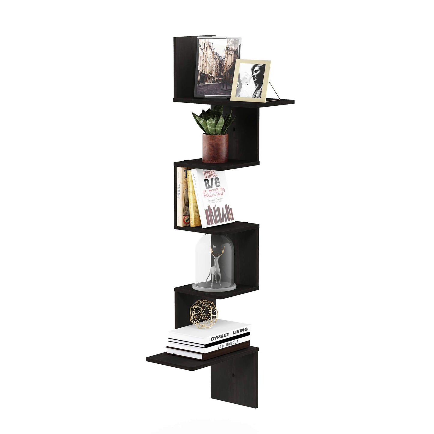Furinno Rossi 5-Tier Floating Corner Shelf for Wall, Corner Zigzag Shelf Wall Mounted, Radial Wall Mount Shelves, for Home Office, Living Room, Bedroom, Bathroom, White