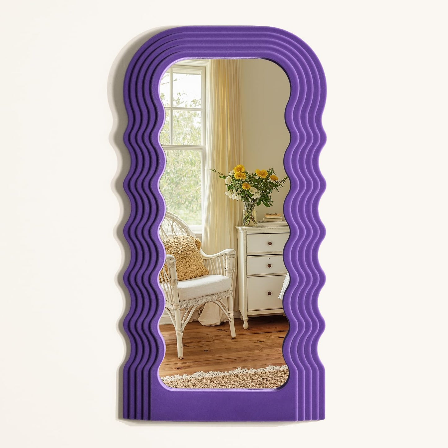 Irregular Wall Mirror Living Room Decor, Decorative Wavy Funky Mirrors with Flocking Touch, Modern Asymmetrical Mirror for Hallway Entryway Staircase Bathroom Bedroom (Dark Blue)