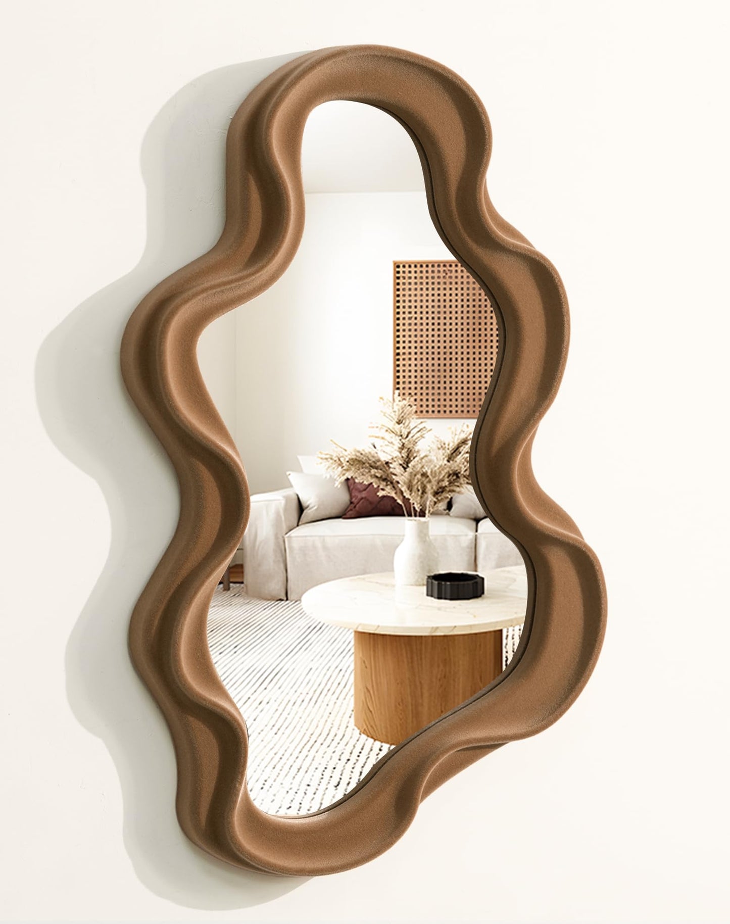 Irregular Wall Mirror Living Room Decor, Decorative Wavy Funky Mirrors with Flocking Touch, Modern Asymmetrical Mirror for Hallway Entryway Staircase Bathroom Bedroom (Dark Blue)