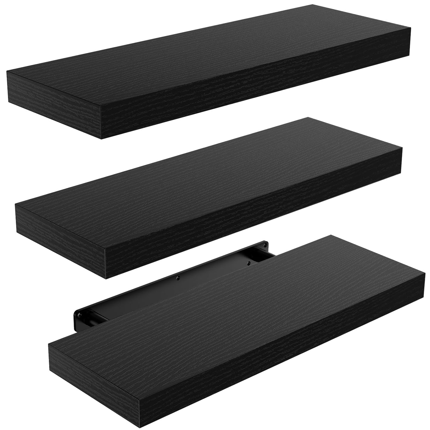 AMADA HOMEFURNISHING Floating Shelves, Wall Shelves for Bathroom/Living Room/Bedroom/Kitchen Decor, White Shelves with Invisible Brackets Set of 3 - AMFS08