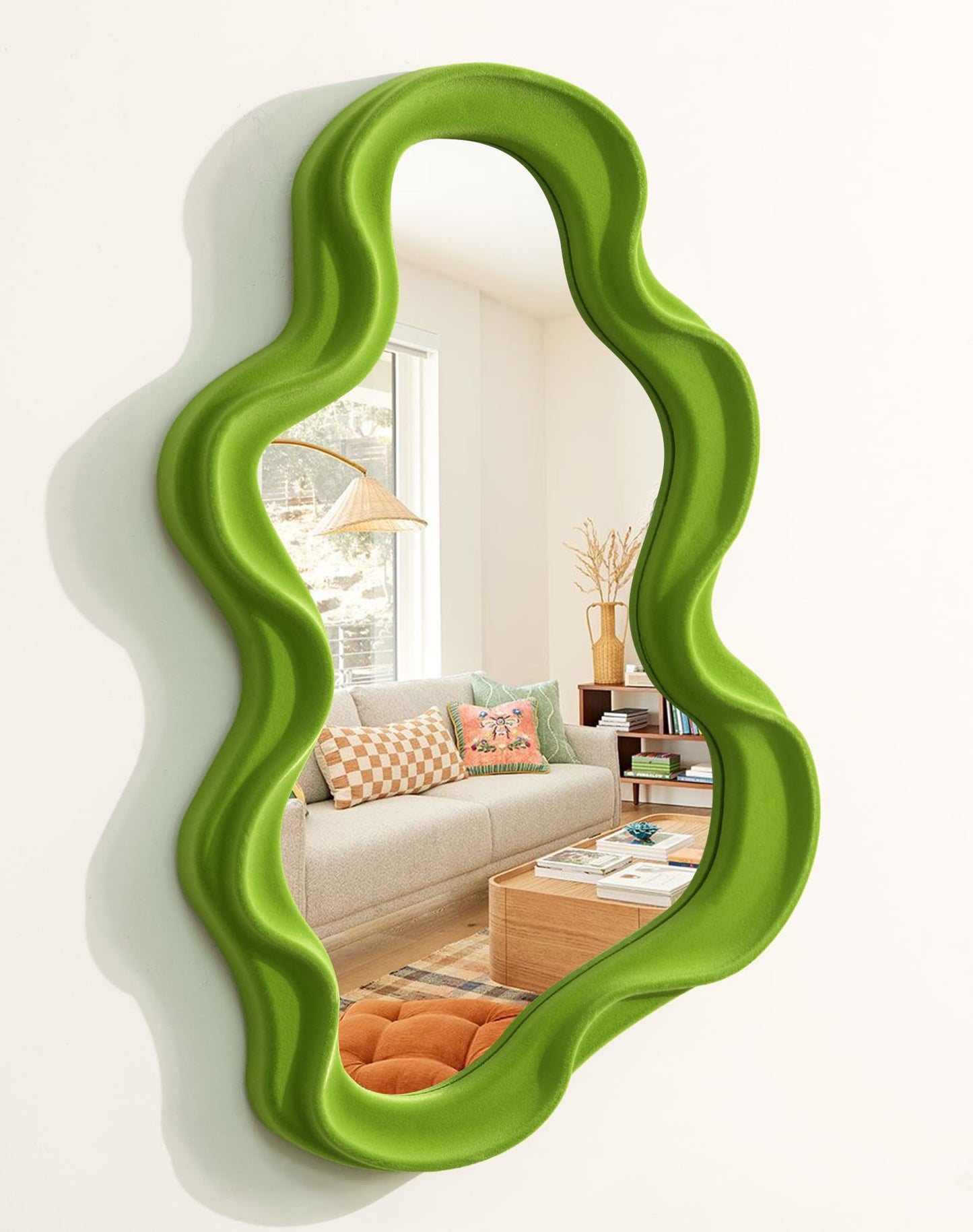 Irregular Wall Mirror Living Room Decor, Decorative Wavy Funky Mirrors with Flocking Touch, Modern Asymmetrical Mirror for Hallway Entryway Staircase Bathroom Bedroom (Dark Blue)