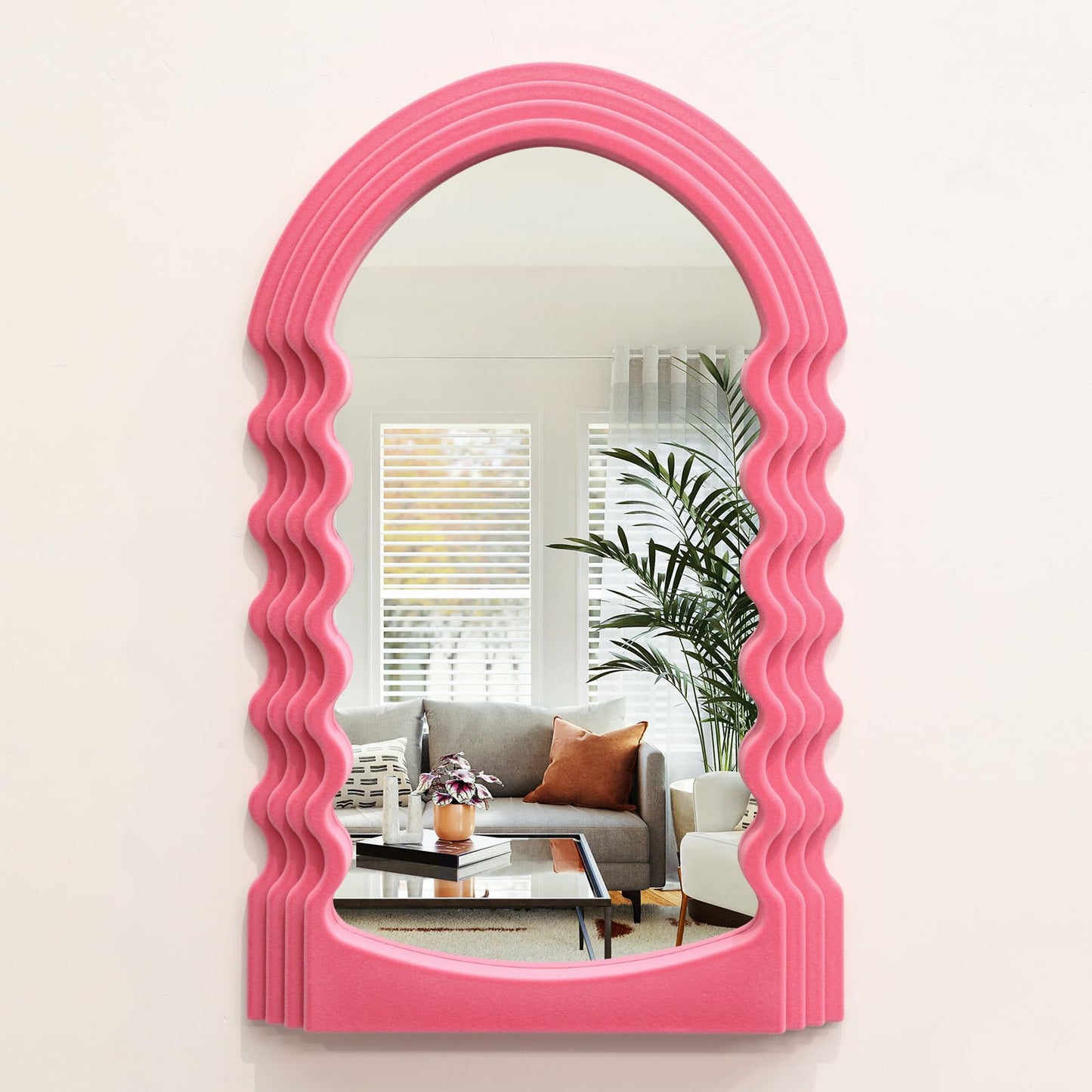 Irregular Wall Mirror Living Room Decor, Decorative Wavy Funky Mirrors with Flocking Touch, Modern Asymmetrical Mirror for Hallway Entryway Staircase Bathroom Bedroom (Dark Blue)