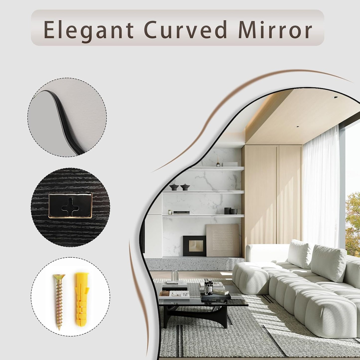 Irregular Wall Mirror, 24"x36" Wavy Cloud Bathroom Vanity Mirrors | Unique Asymmetrical Abstract Mirror with Tempered Glass for Bedroom, Living Room, Entryway, Hallway, Cloakroom