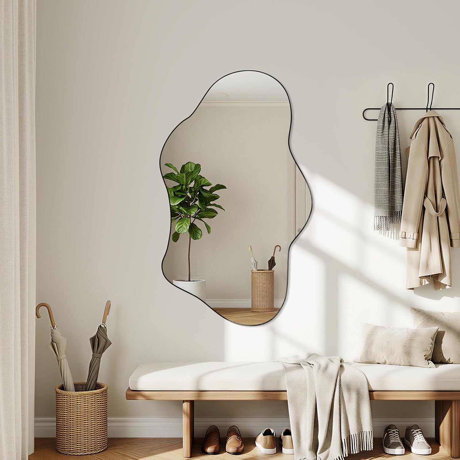 Irregular Wall Mirror, 24"x36" Wavy Cloud Bathroom Vanity Mirrors | Unique Asymmetrical Abstract Mirror with Tempered Glass for Bedroom, Living Room, Entryway, Hallway, Cloakroom