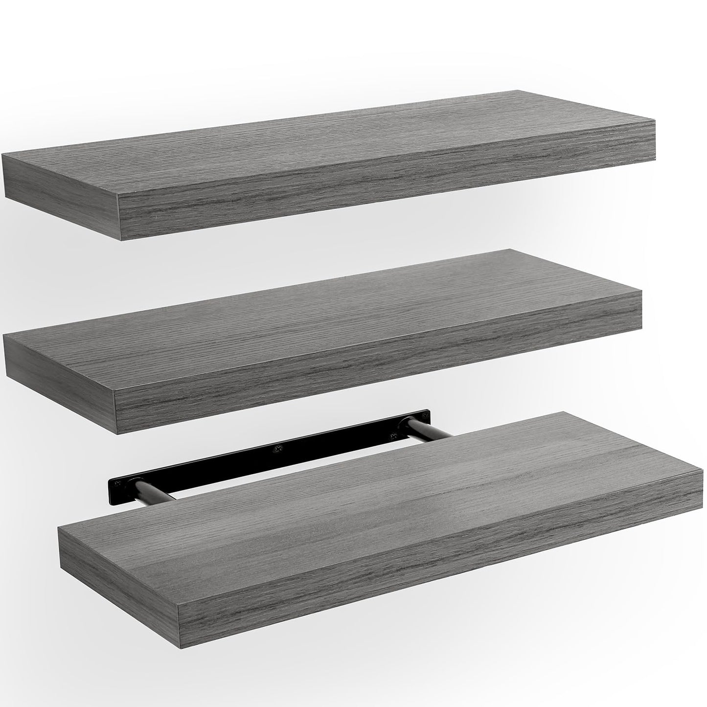 AMADA HOMEFURNISHING Floating Shelves, Wall Shelves for Bathroom/Living Room/Bedroom/Kitchen Decor, White Shelves with Invisible Brackets Set of 3 - AMFS08