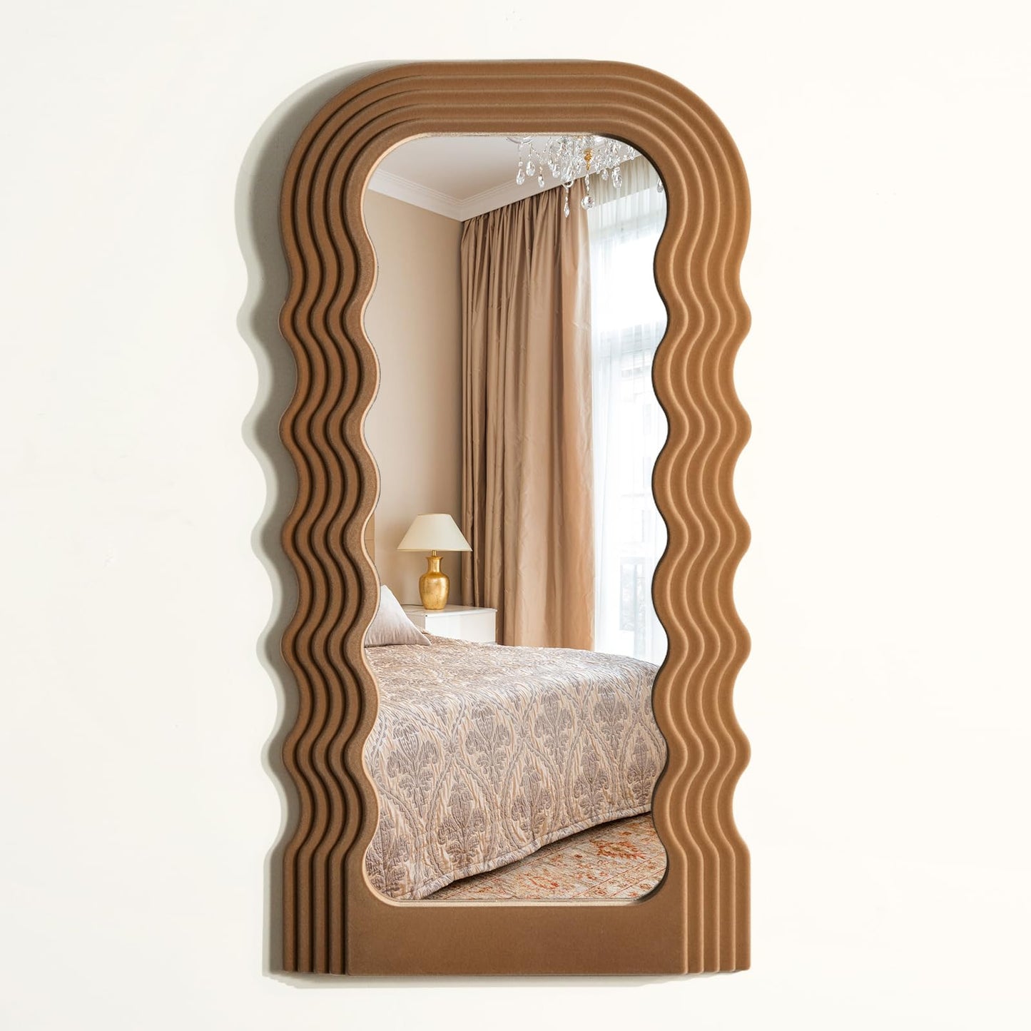 Irregular Wall Mirror Living Room Decor, Decorative Wavy Funky Mirrors with Flocking Touch, Modern Asymmetrical Mirror for Hallway Entryway Staircase Bathroom Bedroom (Dark Blue)