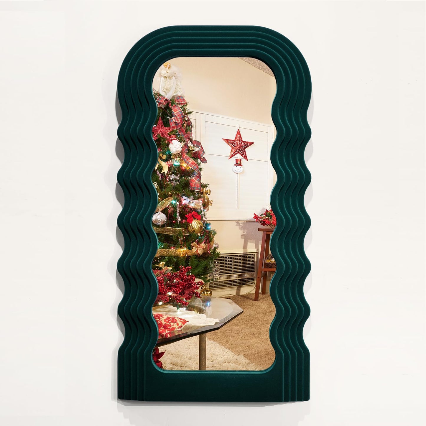 Irregular Wall Mirror Living Room Decor, Decorative Wavy Funky Mirrors with Flocking Touch, Modern Asymmetrical Mirror for Hallway Entryway Staircase Bathroom Bedroom (Dark Blue)
