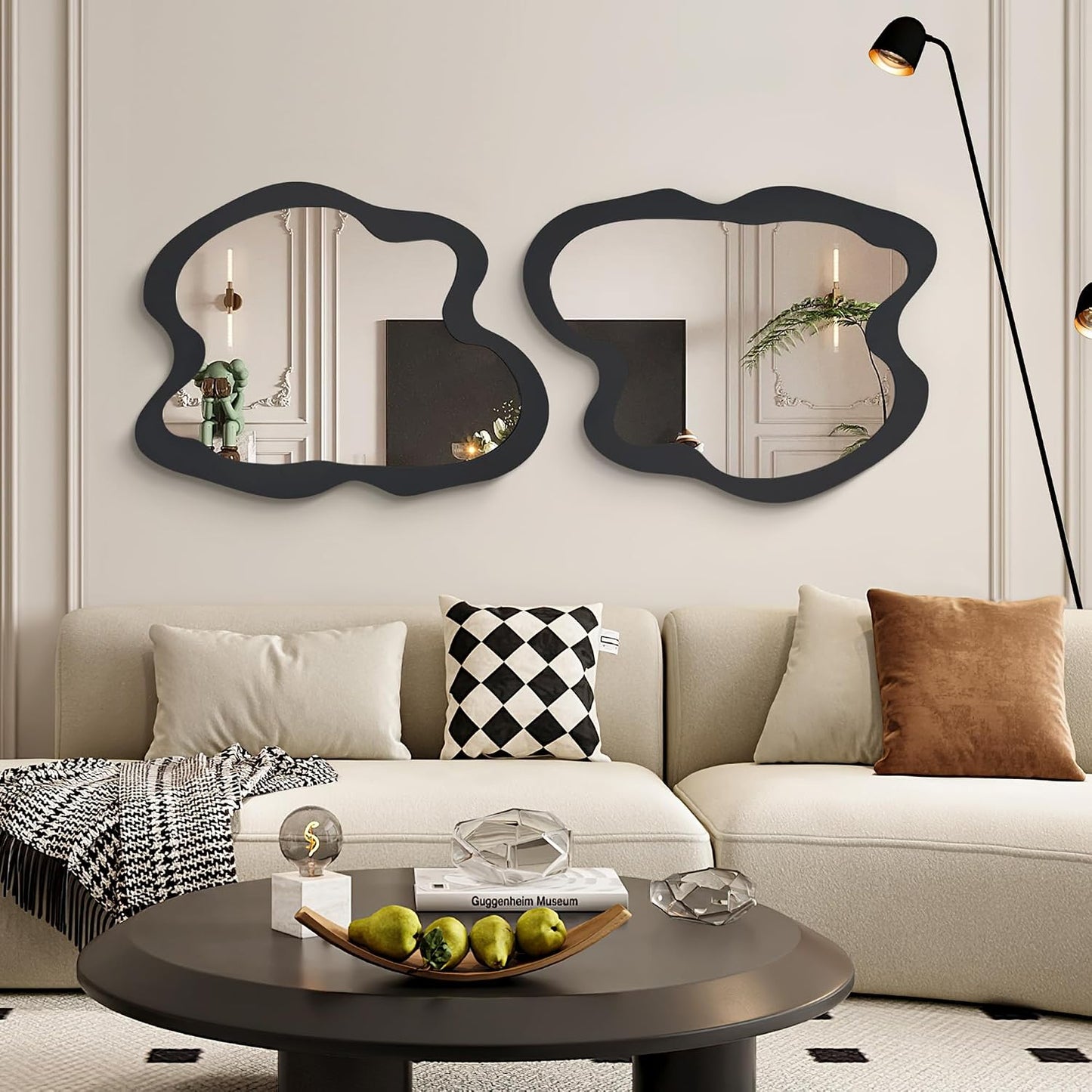 Irregular Wall Mirror - 20" x 28" Asymmetrical Wavy Mirror, Modern Decorative Wall Mirror with Black Wood Frame for Bedroom, Living Room, Entryway, Bathroom, Cloakroom